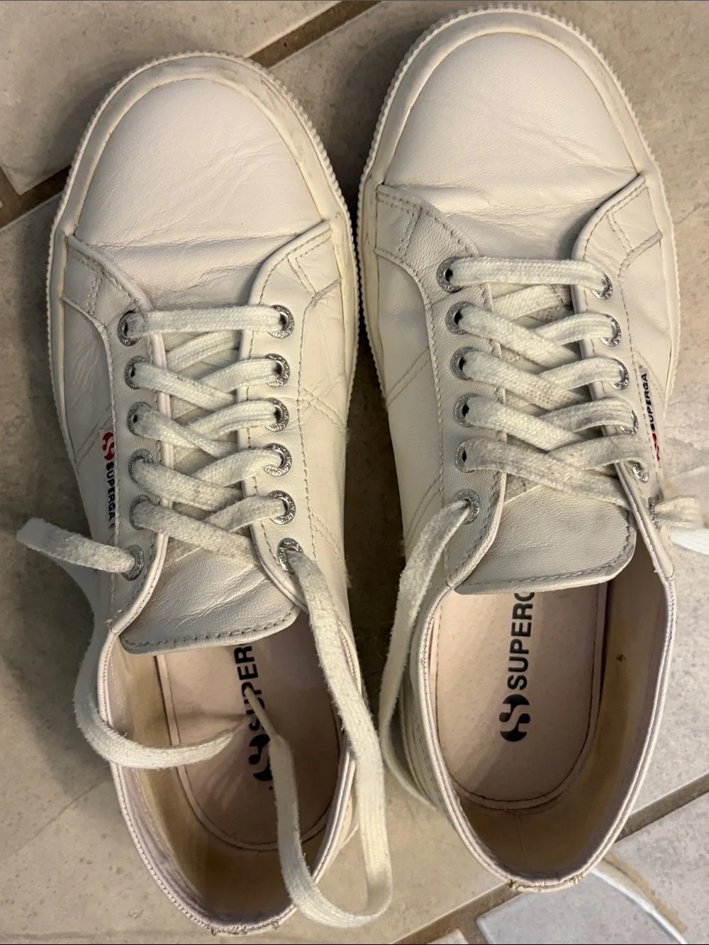 Superga White Leather Low-Top Sneakers 9.5 W 41 EU